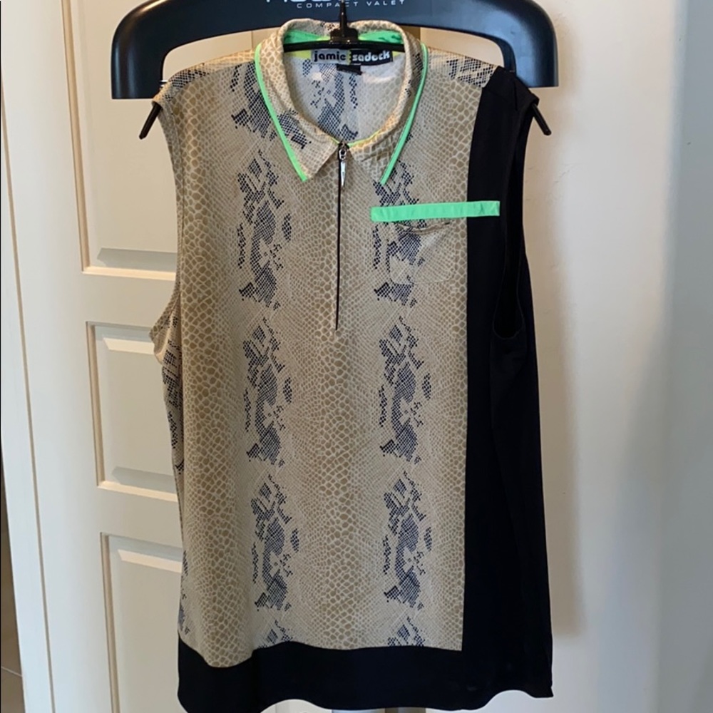 jamie sadock Sleeveless Snake Print Golf Polo with Neon Trim